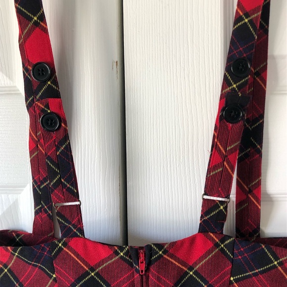 ModCloth tartan print suspender flared skirt Sz M EUC - Picture 5 of 8